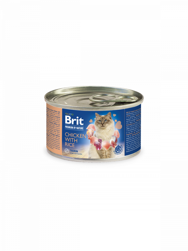 בריט פרימיום שימורים 200 גרם לחתול עוף ואורז Brit Premium