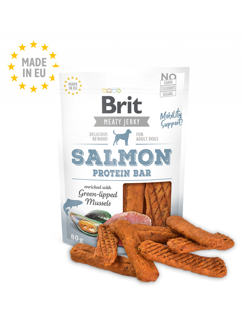 בריט ג'רקי חטיף בשר אמיתי חלבון סלמון 80 גרם Brit Care