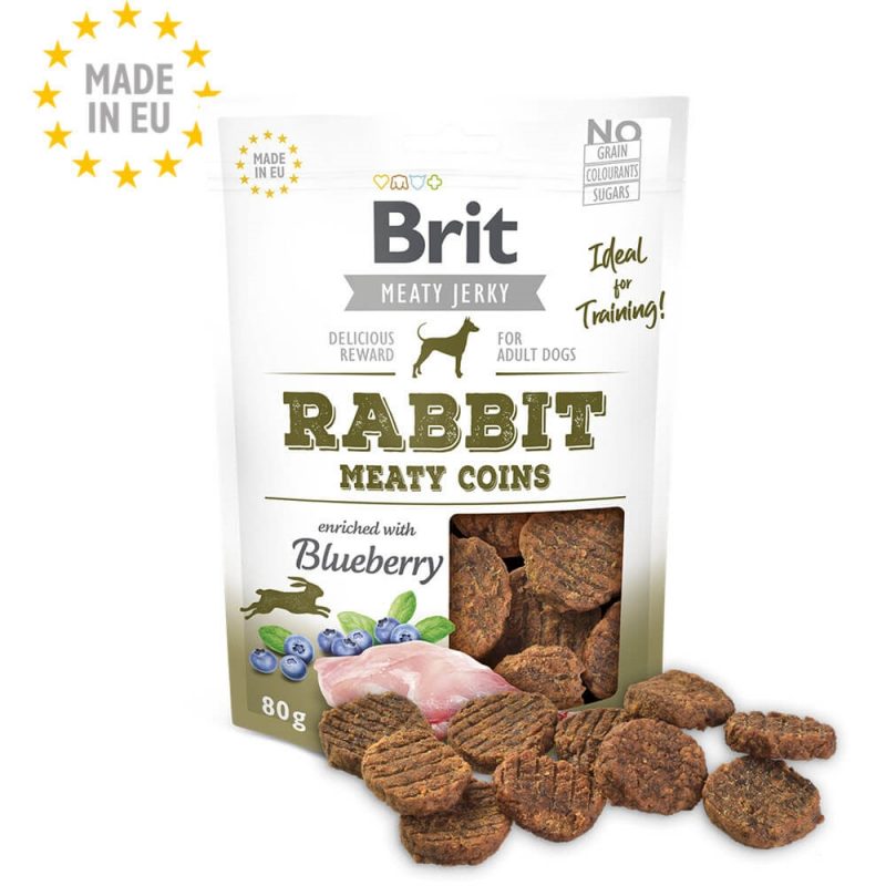 בריט ג'רקי חטיף בשר אמיתי מטבעות ארנבת 80 גרם Brit Care