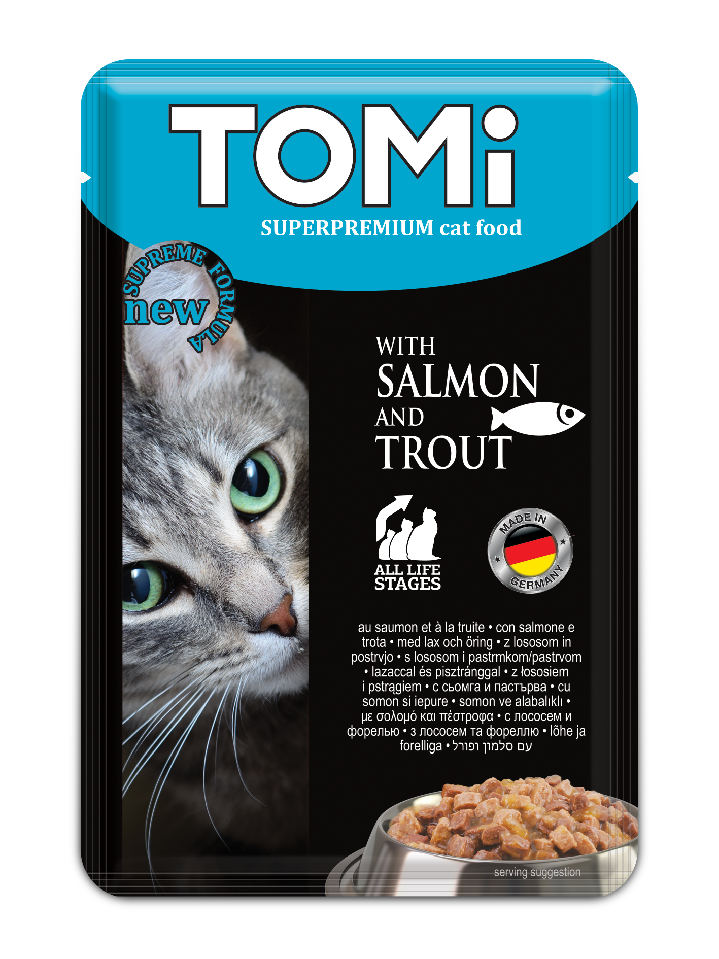 טומי מעדנית פאוצ’ סלמון ופורל חתולים Tomi
